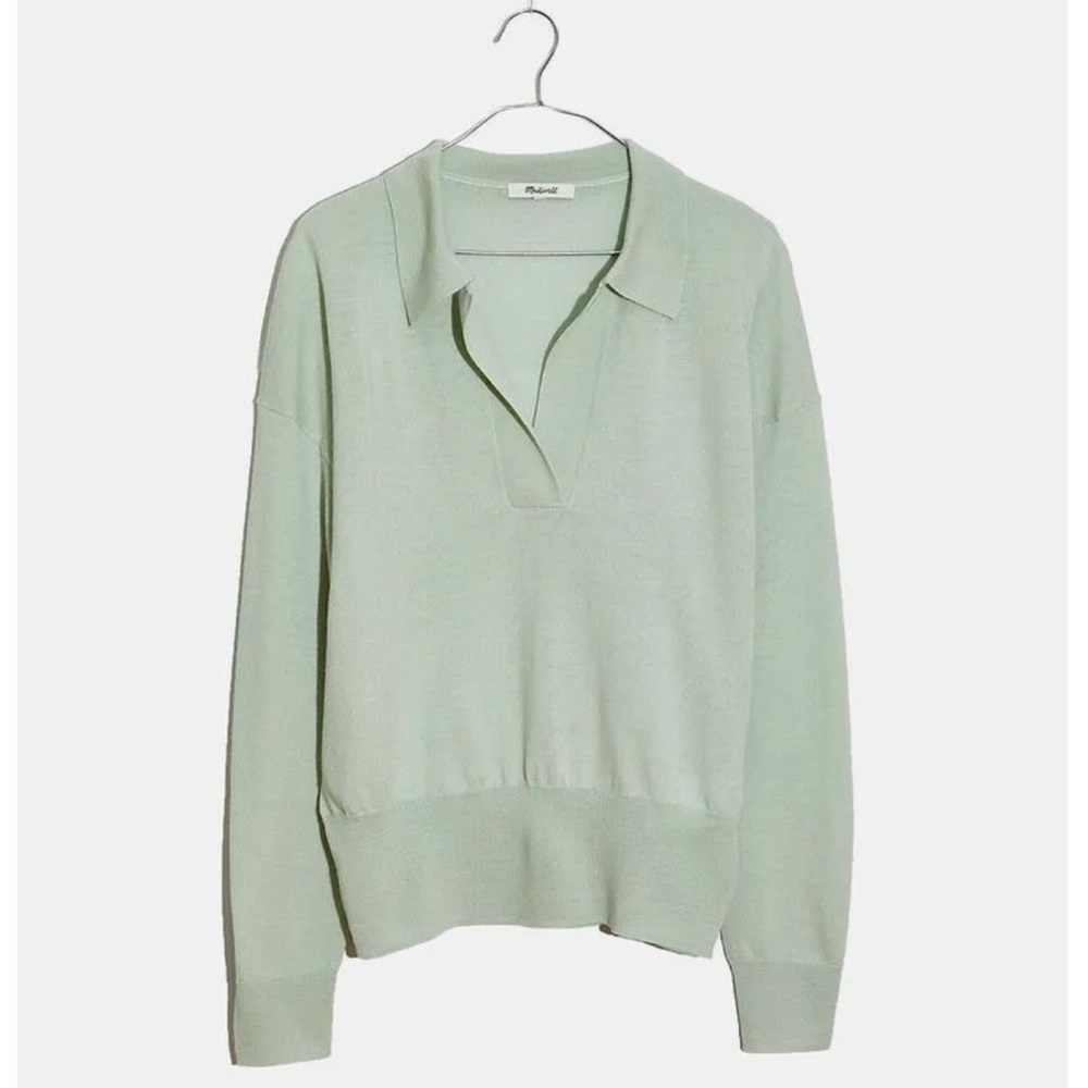 MADEWELL MINT MERINO WOOL COLLAR POLO SWEATER